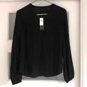 Black Shirred Neck Blouse